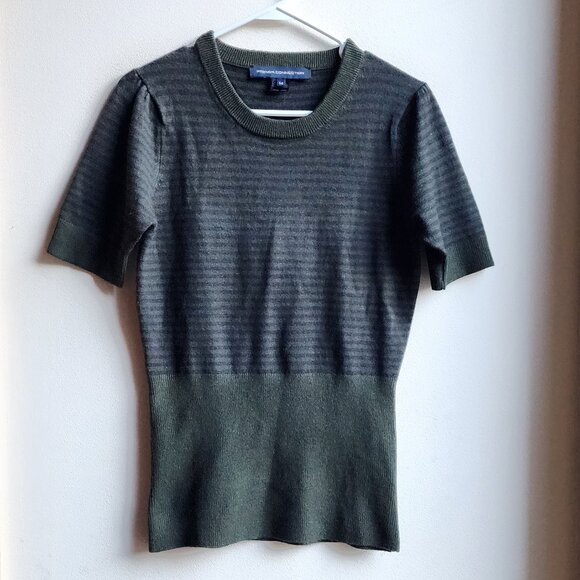 French Connection Green/Blue Cropped Striped Short Sleeve Sweater Size Medium - Picture 7 of 14